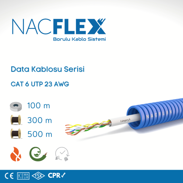 CAT6 23 AWG UTP + 16mm Ø SPİRAL BORULU KABLO (100M)