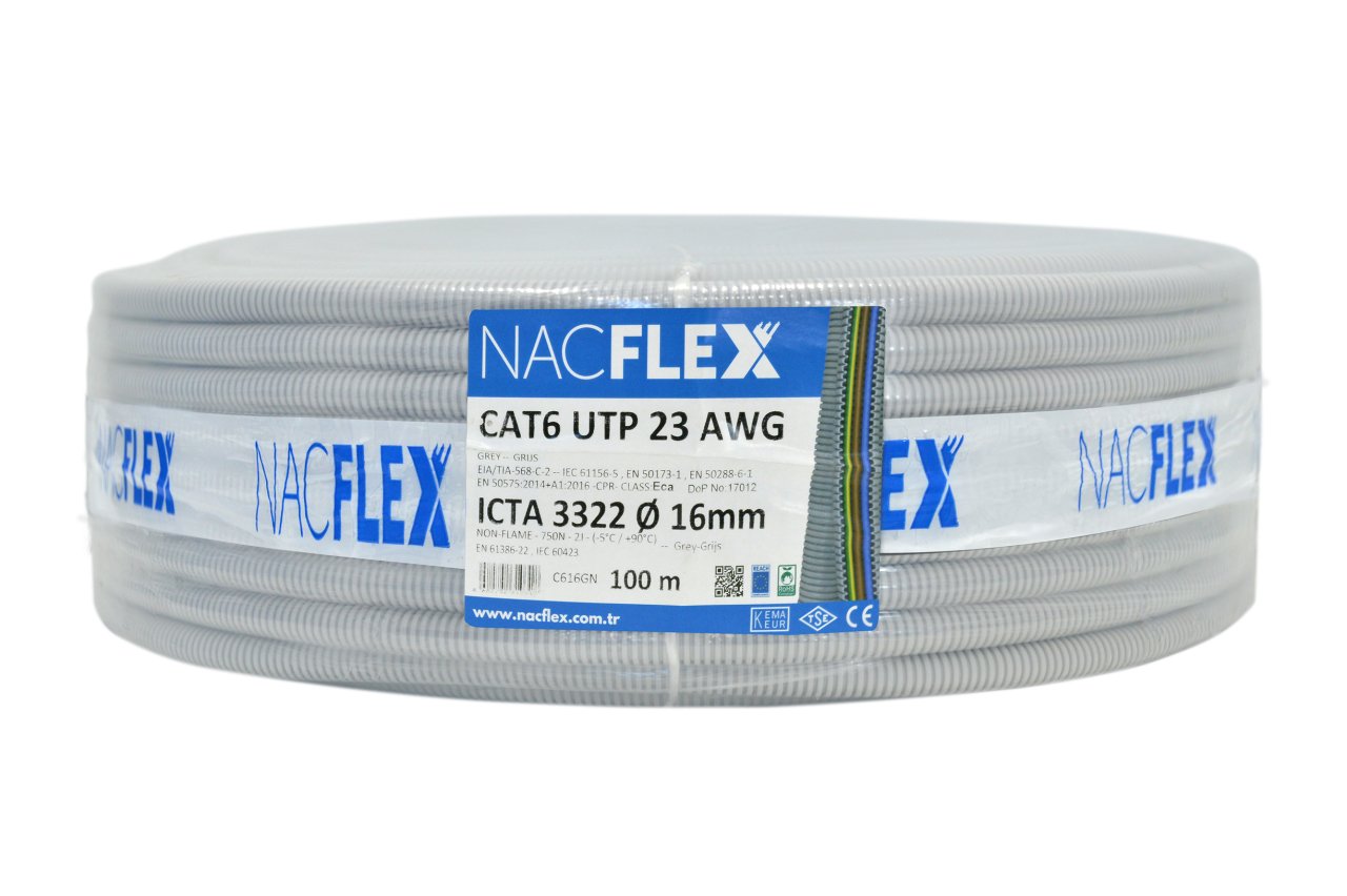 CAT6 23 AWG UTP + 16mm Ø SPİRAL BORULU KABLO (100M)