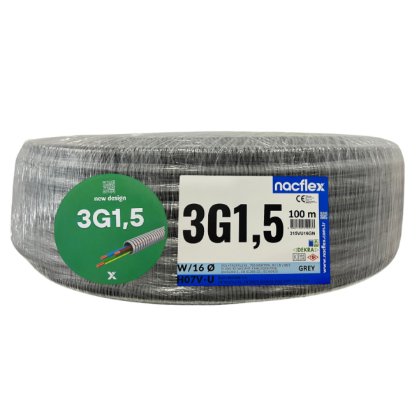 3X1,5 H07V-U + 16mm Ø SPİRAL BORULU KABLO