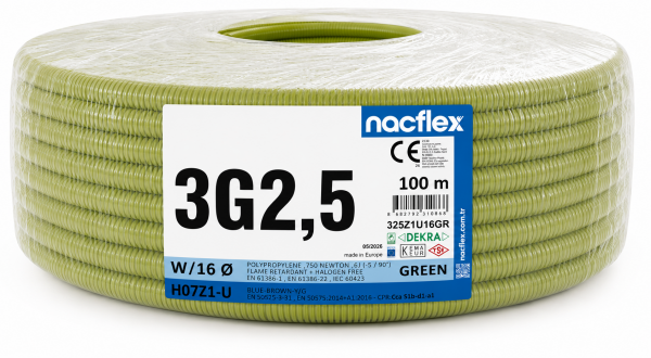 3X2,5 SUPERFLEX H07Z1-U HF + 16mm Ø ALEV YAYMAZ SPİRAL BORULU KABLO (100M)