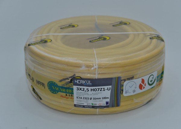 3X2,5 H07Z1-U + 16mm Ø ALEV YAYMAZ SPİRAL BORULU KABLO (100M)