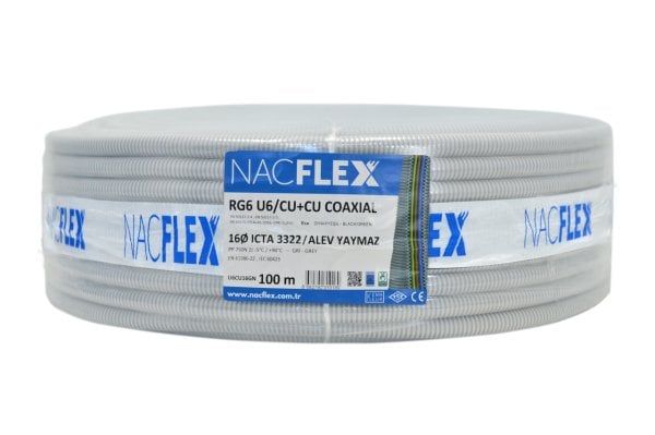 RG6 U6 CU/CU + 16mm Ø KOAKSİYEL SPİRAL BORULU KABLO (100M)