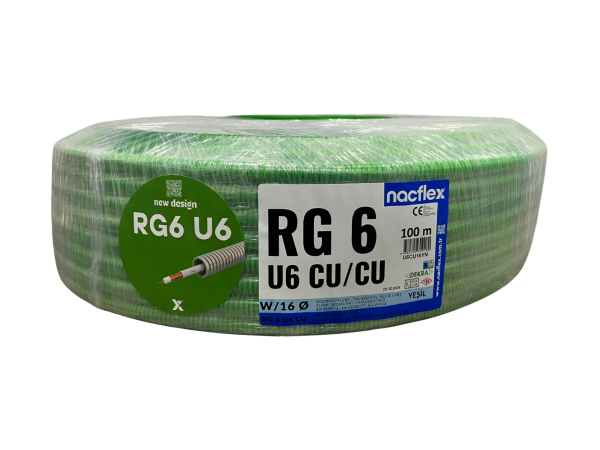 RG6 U6 CU/CU + 16mm Ø KOAKSİYEL SPİRAL BORULU KABLO (100M)