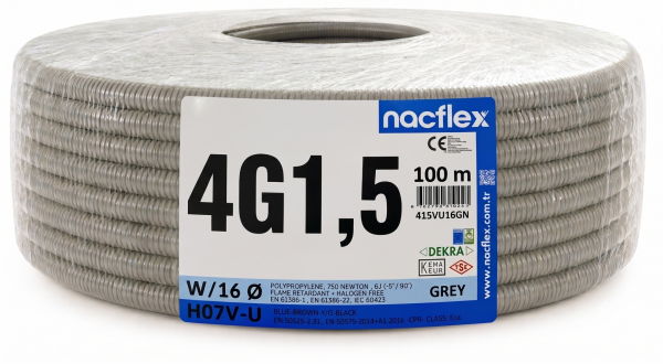 4x1.5 H07V-U + 16mm Ø SPİRAL BORULU KABLO (100M)