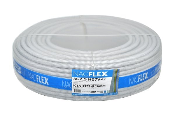 3x2.5 H07V-U  + 16mm Ø SPİRAL BORULU KABLO  (100M)