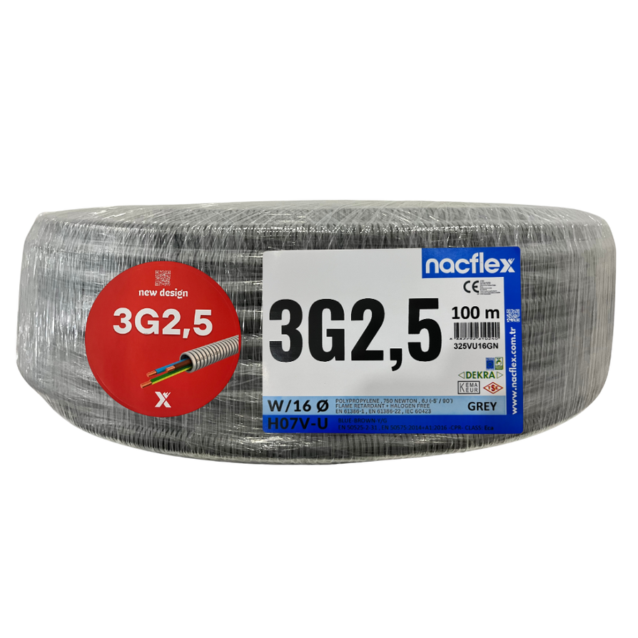 3x2.5 H07V-U  + 16mm Ø SPİRAL BORULU KABLO  (100M)