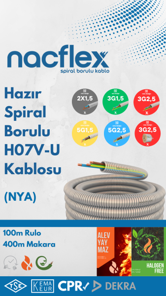 3X4 H07V-U + 20mm Ø SPİRAL BORULU KABLO (100M)