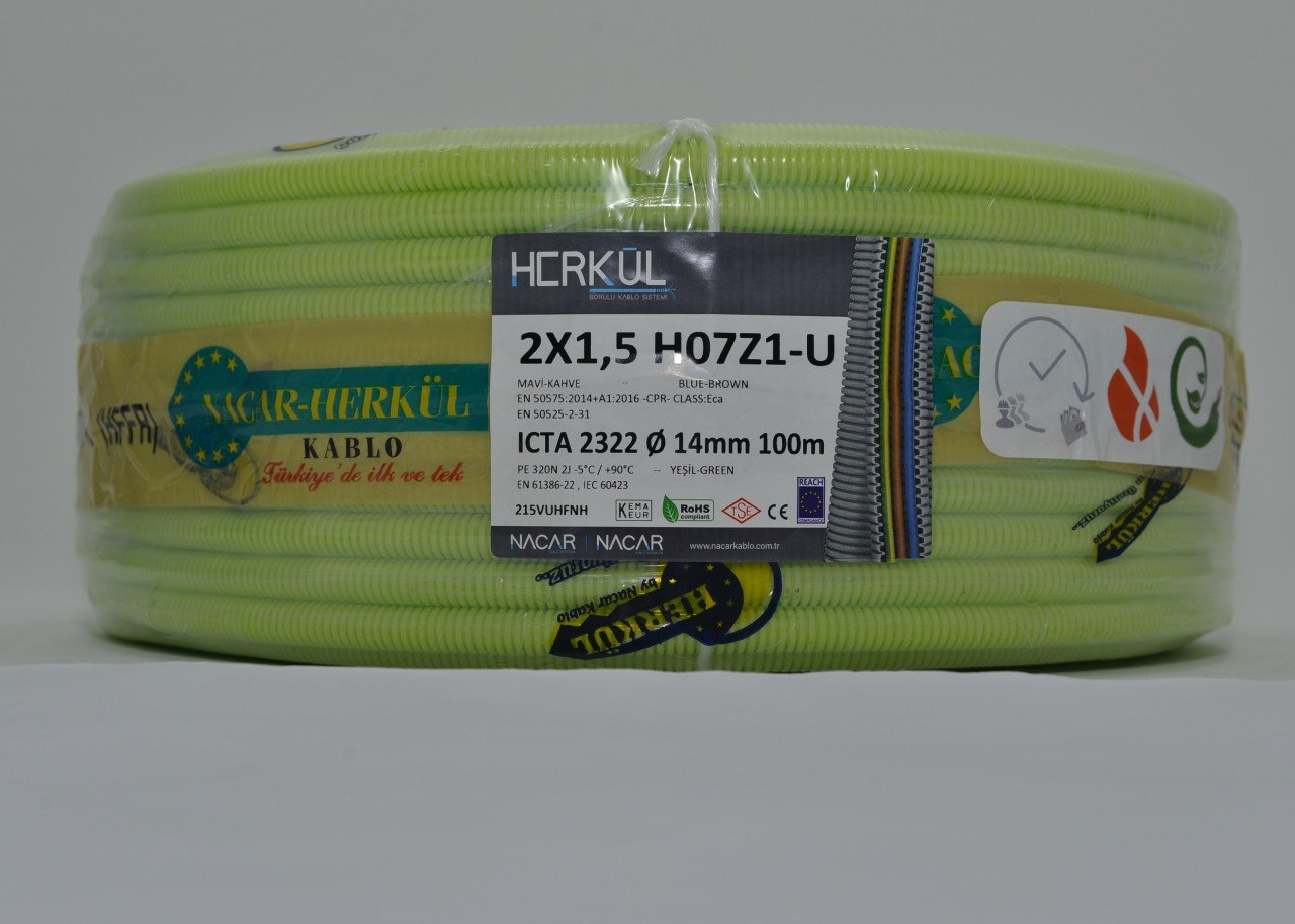 2X1.5 H07Z1-U + 16mm Ø ALEV YAYMAZ SPİRAL BORULU KABLO (100M)