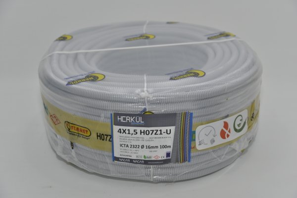 4X1.5 H07Z1-U + 16mm Ø ALEV YAYMAZ SPİRAL BORULU KABLO (100M)