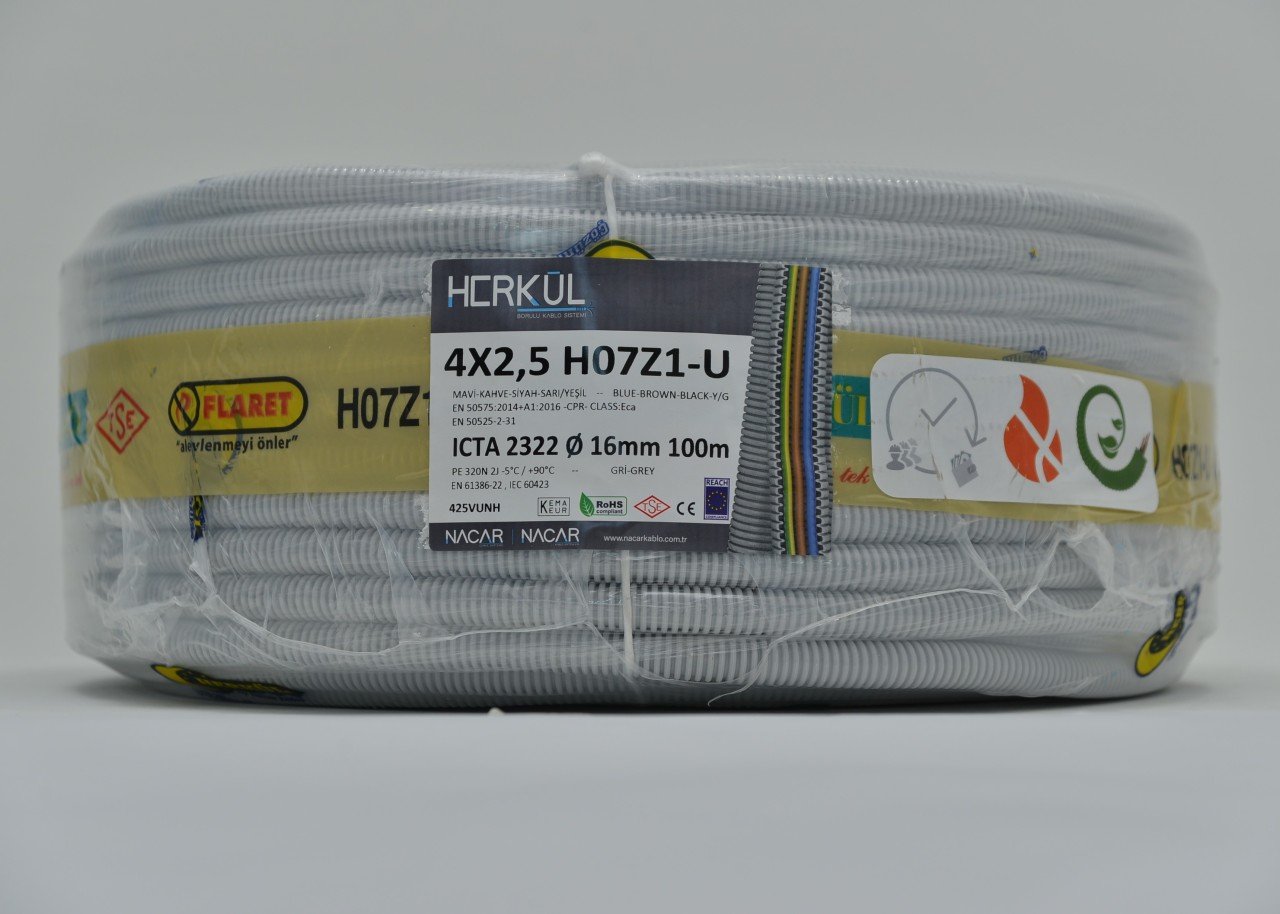 4X2.5 H07Z1-U + 16mm Ø ALEV YAYMAZ SPİRAL BORULU KABLO (100M)