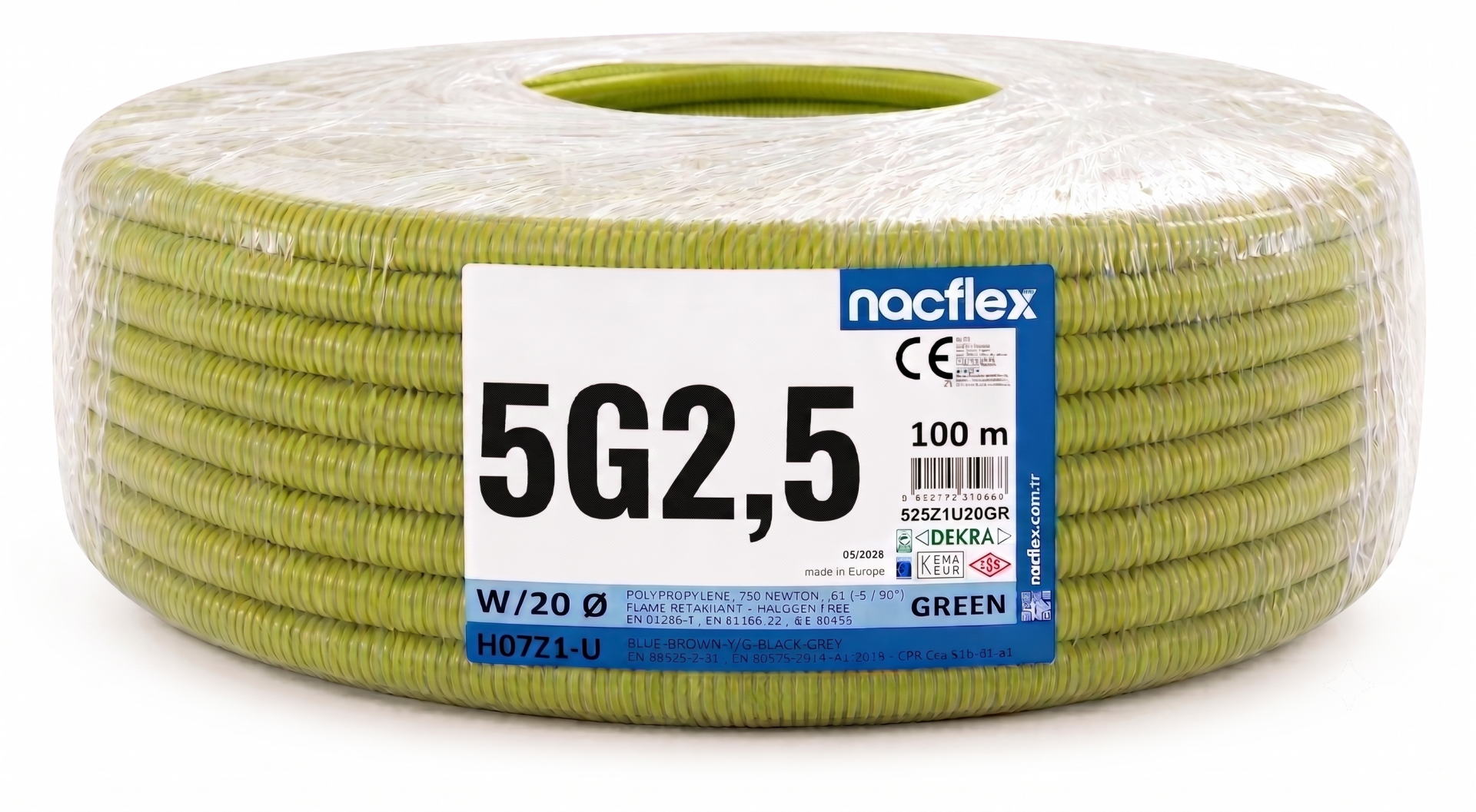 5X2.5 SUPERFLEX H07Z1-U HF + 20mm Ø ALEV YAYMAZ SPİRAL BORULU KABLO (100M)