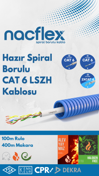 CAT6 23 AWG UTP + 16mm Ø SPİRAL BORULU KABLO (100M)