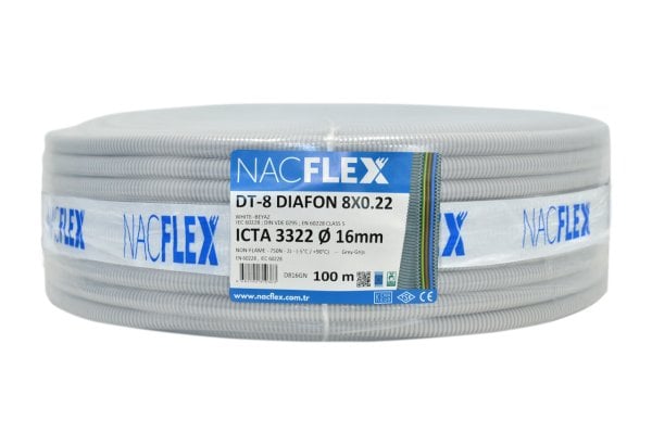 DT-8X0.22 DİYAFON + 16mm Ø SPİRAL BORULU KABLO (100M)