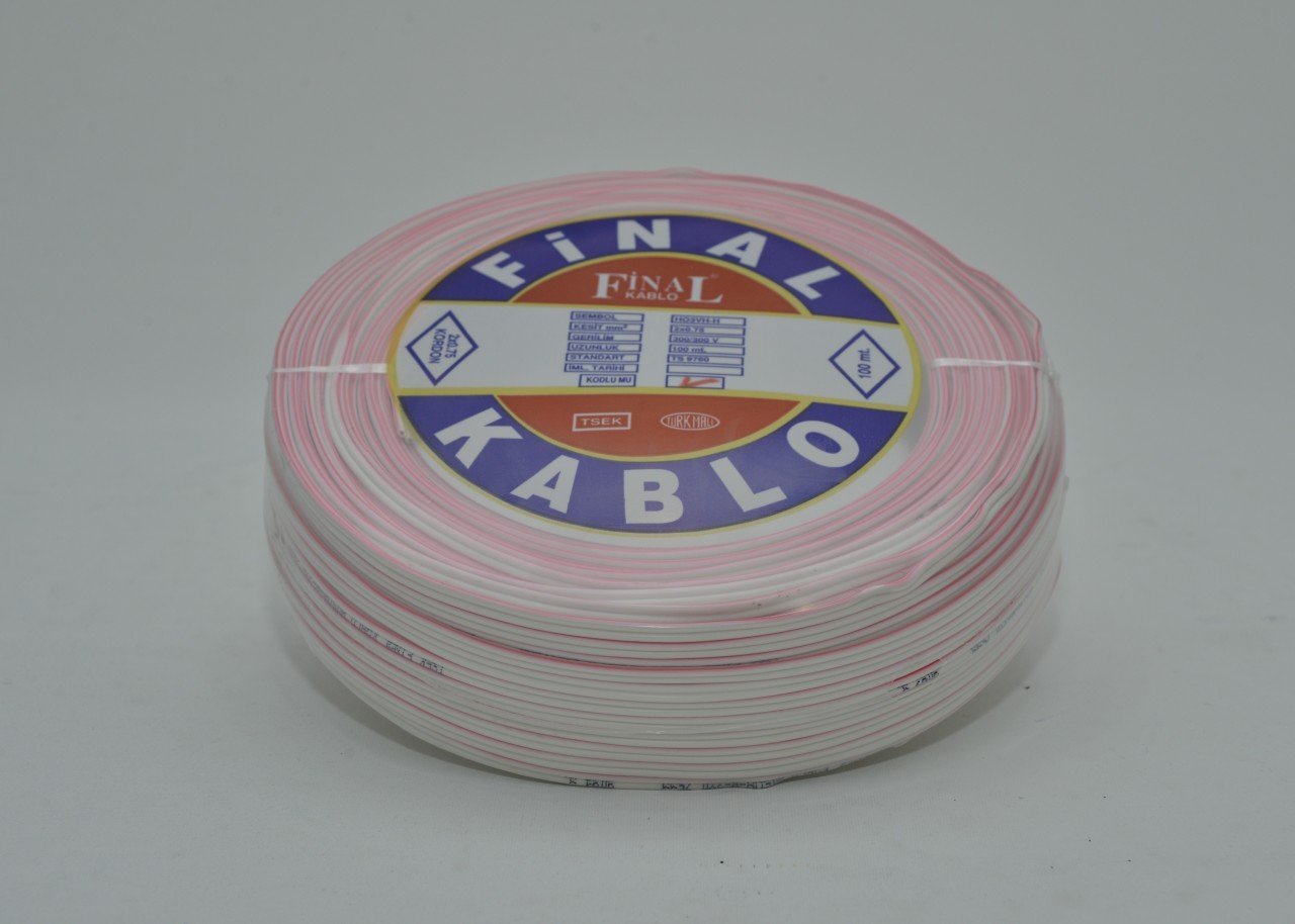 2X0.75 FİNAL BEYAZ KIRMIZI KODLU KORDON 100m