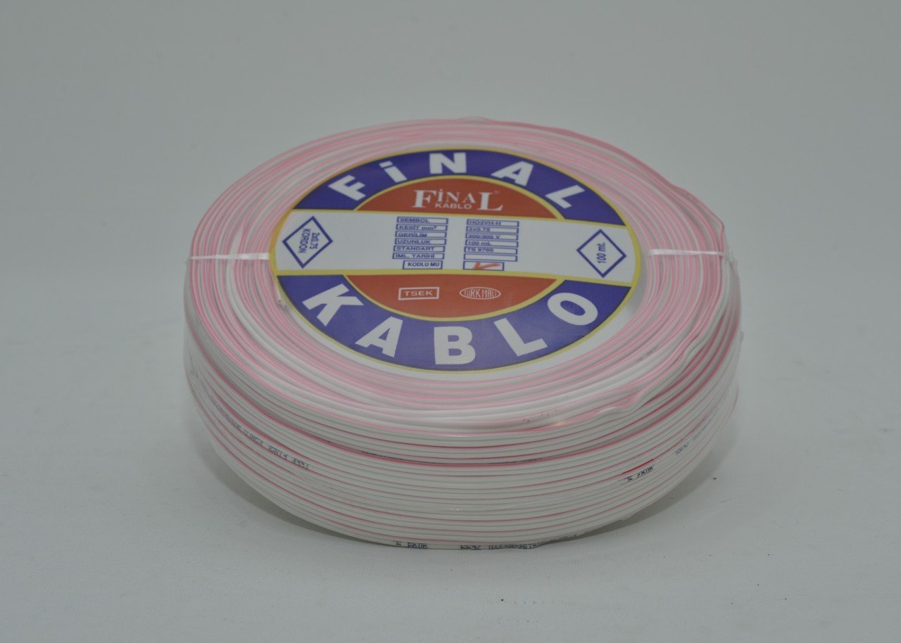 2X0.75 FİNAL BEYAZ KIRMIZI KODLU KORDON 100m